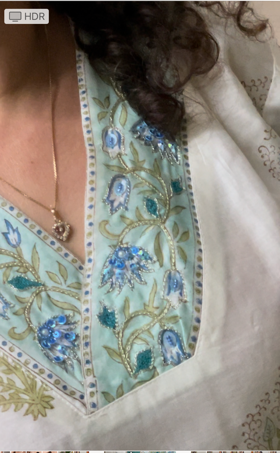 Hand Block Printed Embellished Chanderi Suit Set Cream & Blue