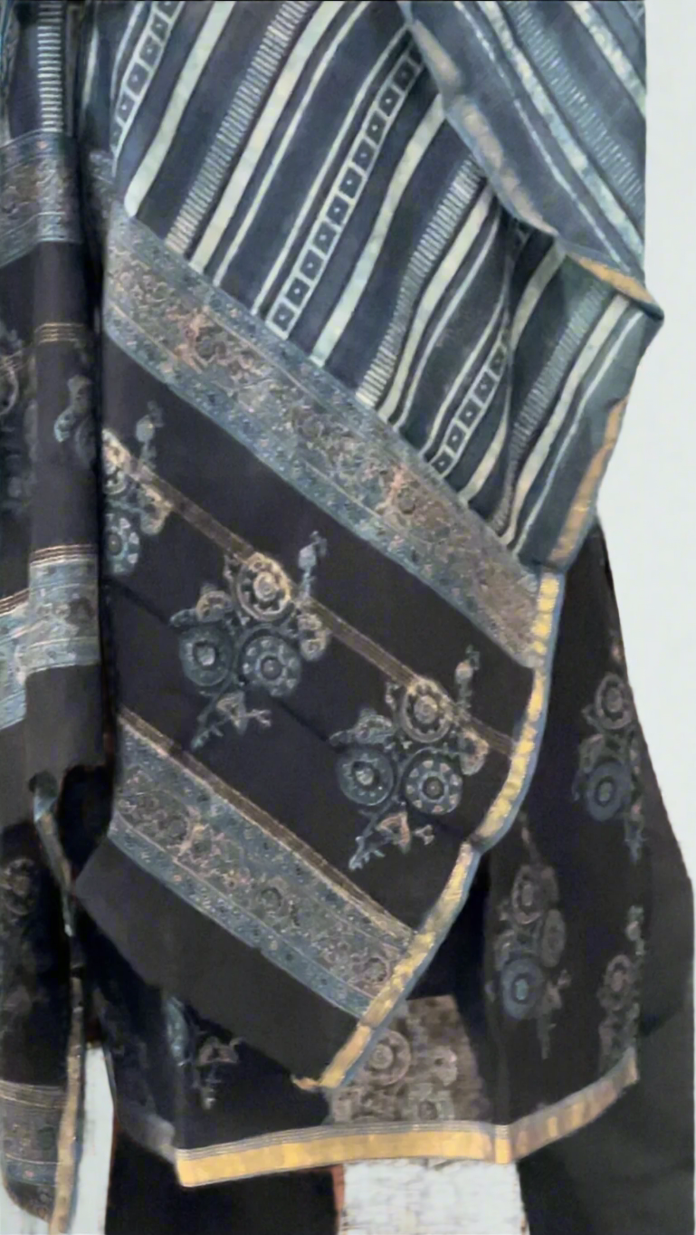 Hand Block Printed Chanderi Set: Ajrakh Blue