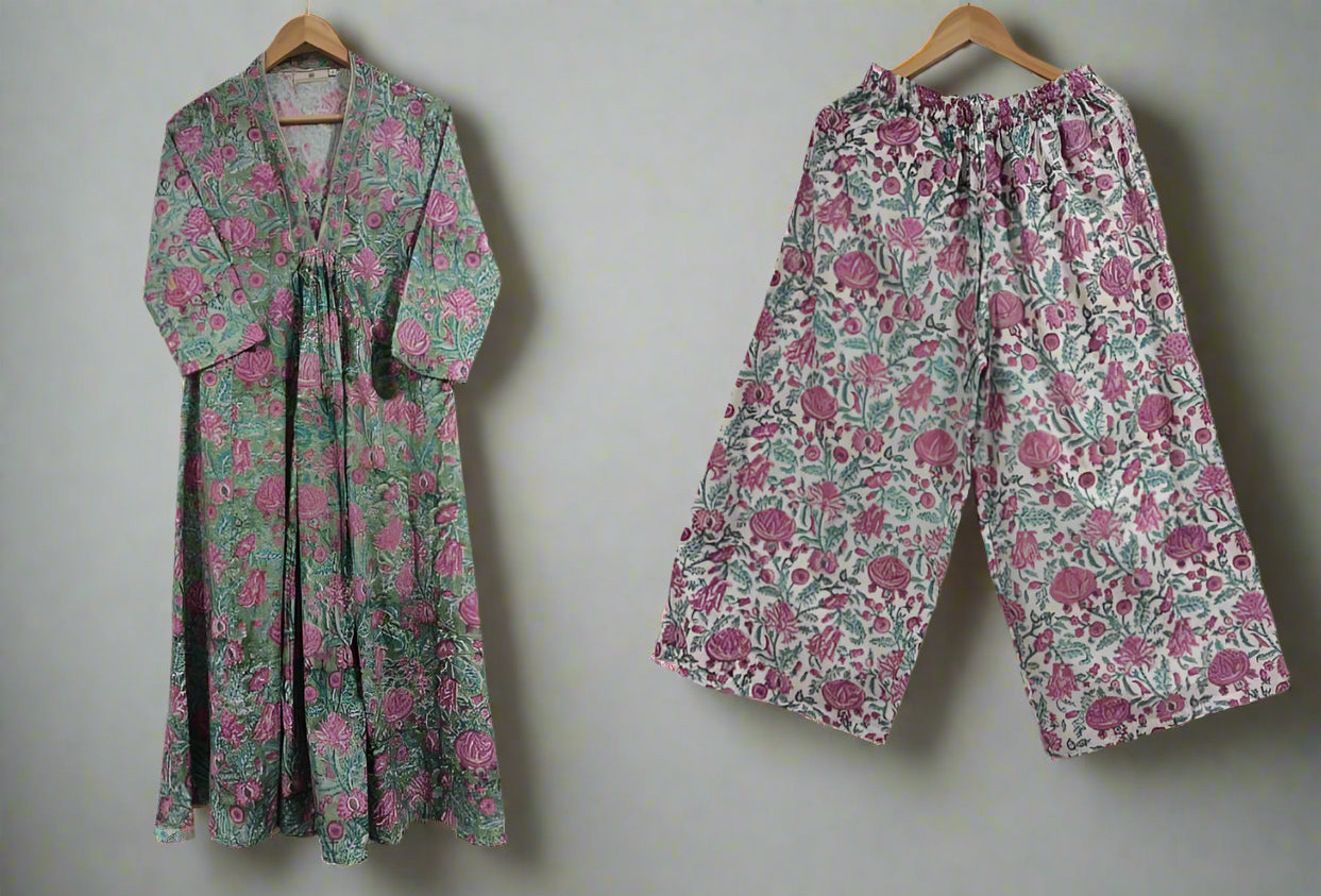 Hand Block Printed Mughal Set: Green