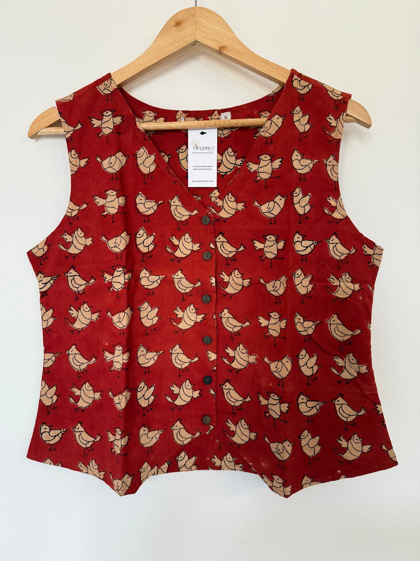 Hand Block Printed Vest Top: Red