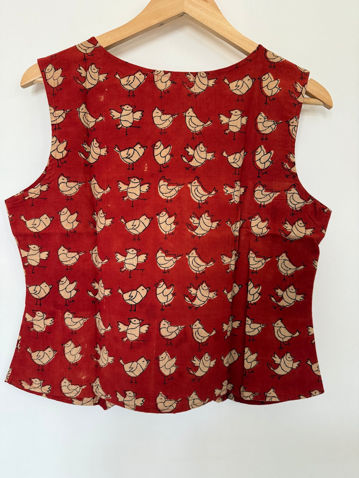 Hand Block Printed Vest Top: Red