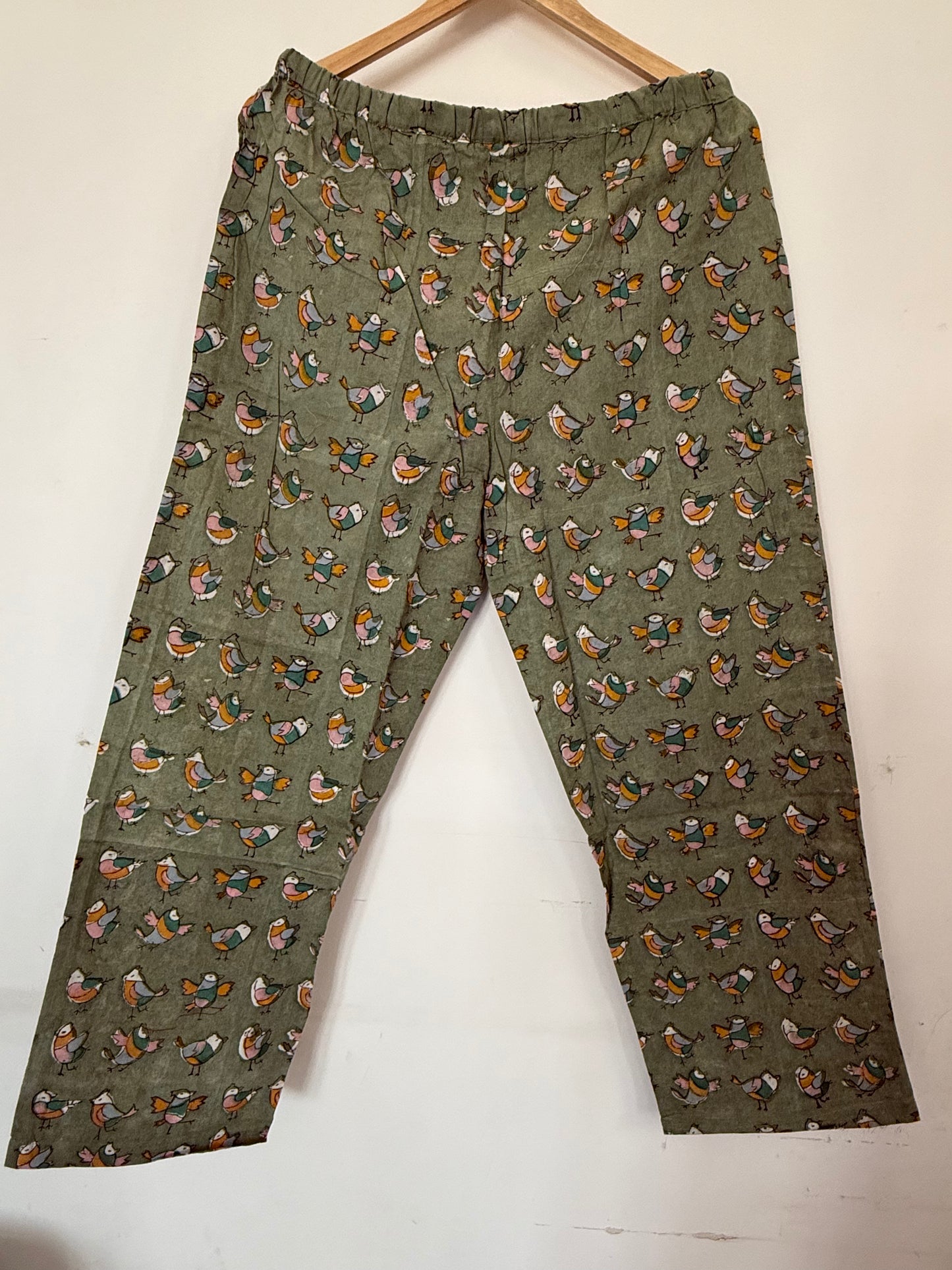 Hand Block Printed Night Suit: Green