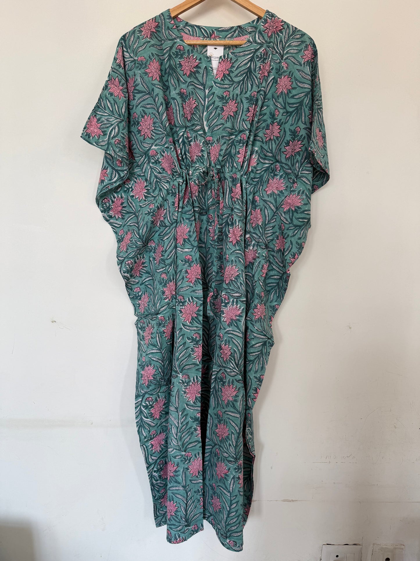 Hand Block Printed Long Kaftan: Blue