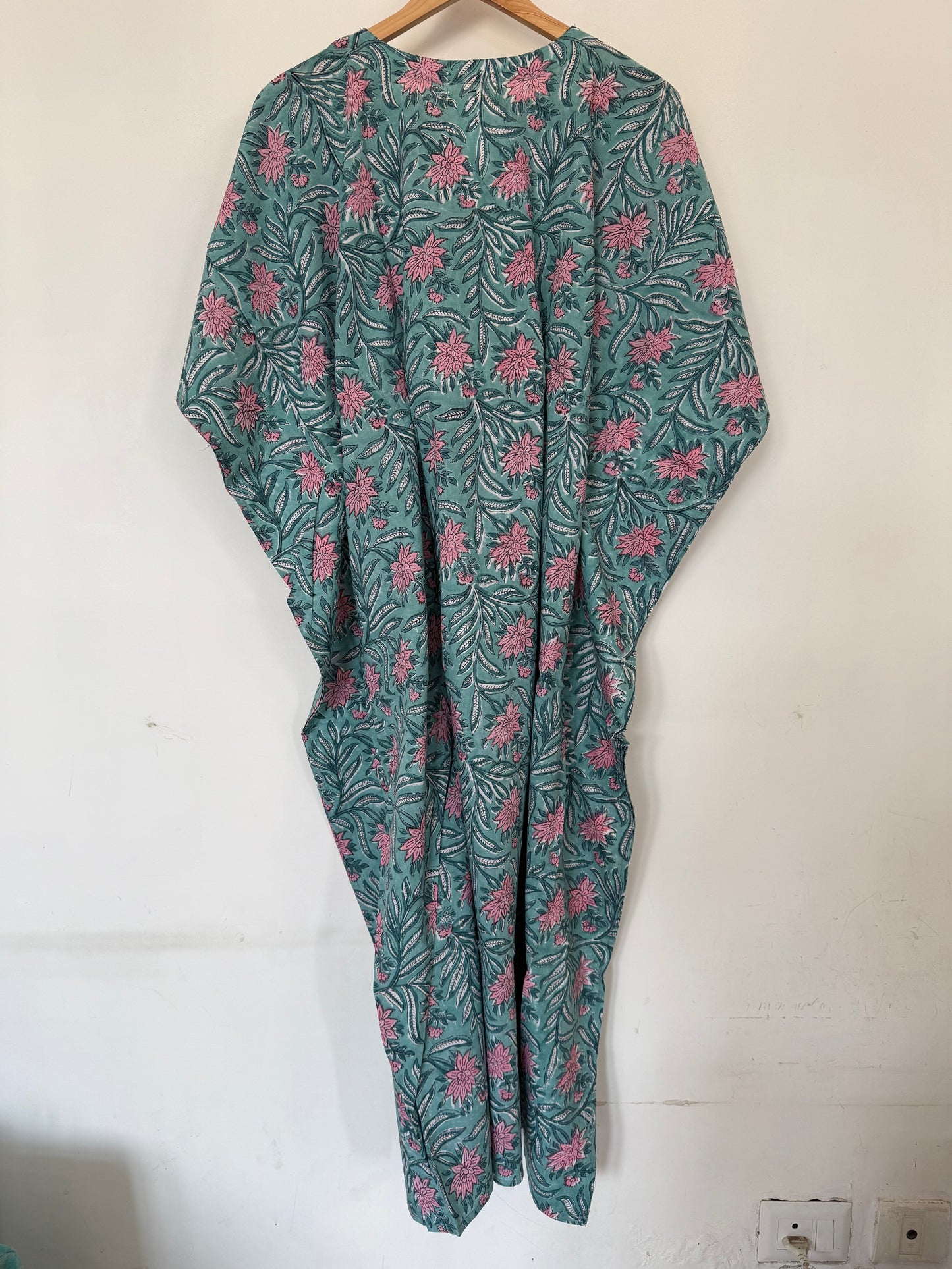 Hand Block Printed Long Kaftan: Blue