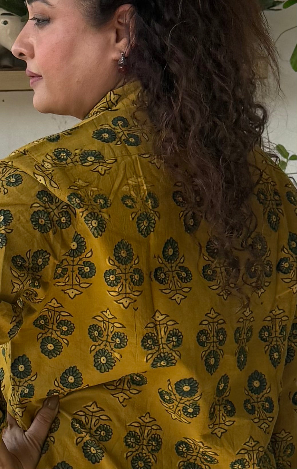 Ajrakh Cotton Shirt dress- Yellow