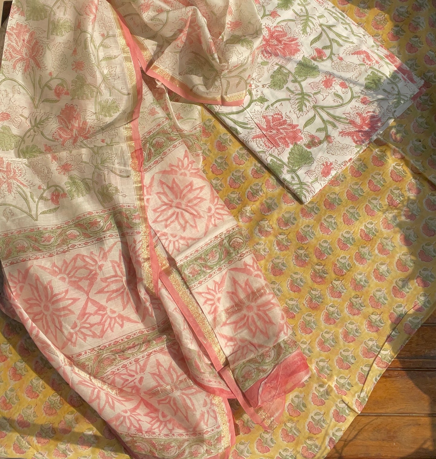 Hand Block Printed Chanderi Suit Fabric Yellow