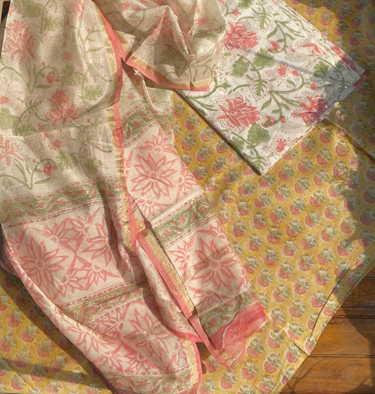 Hand Block Printed Chanderi Suit Fabric Yellow