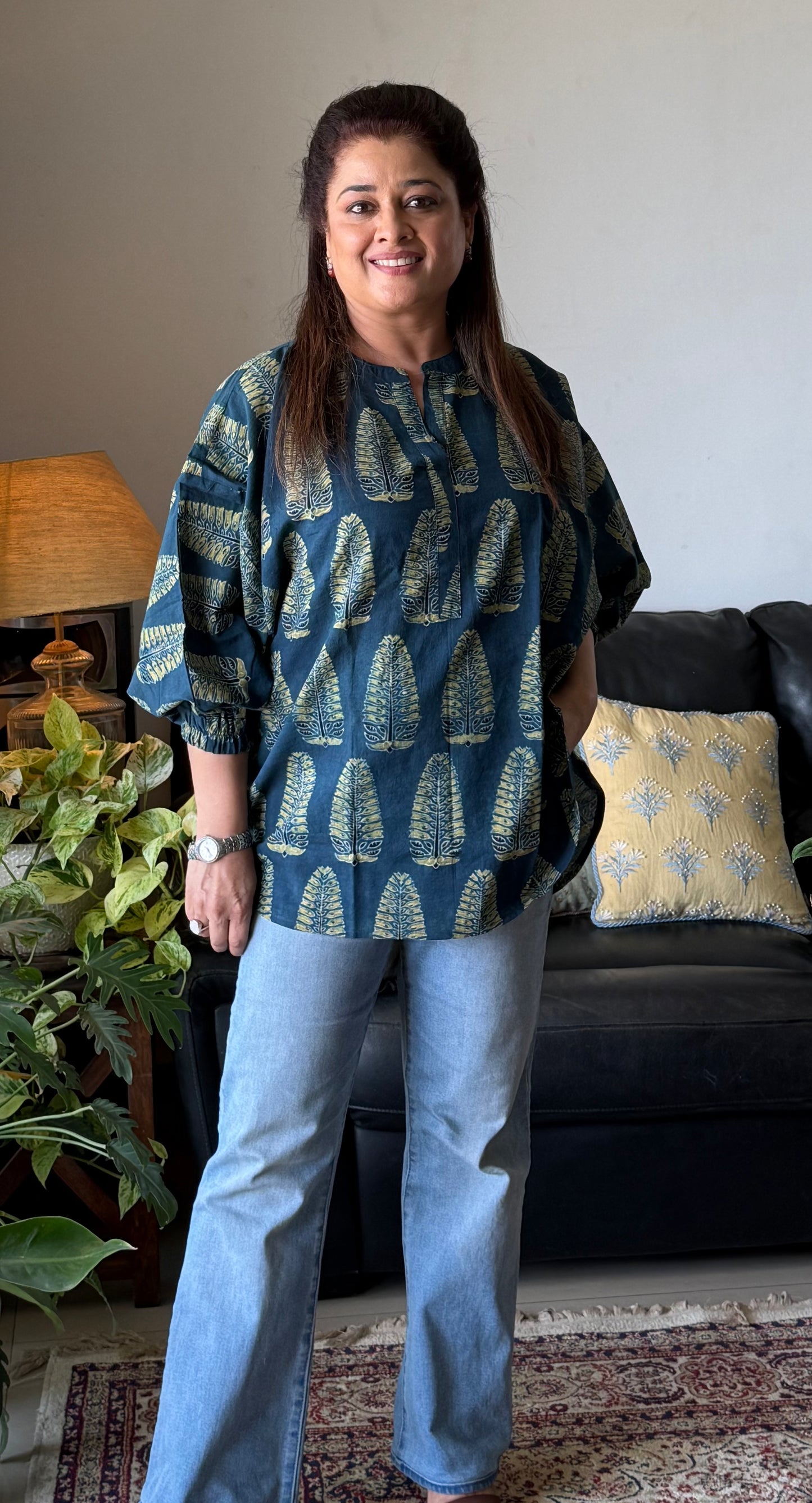 Ajrakh cotton Kaftan- Aqua