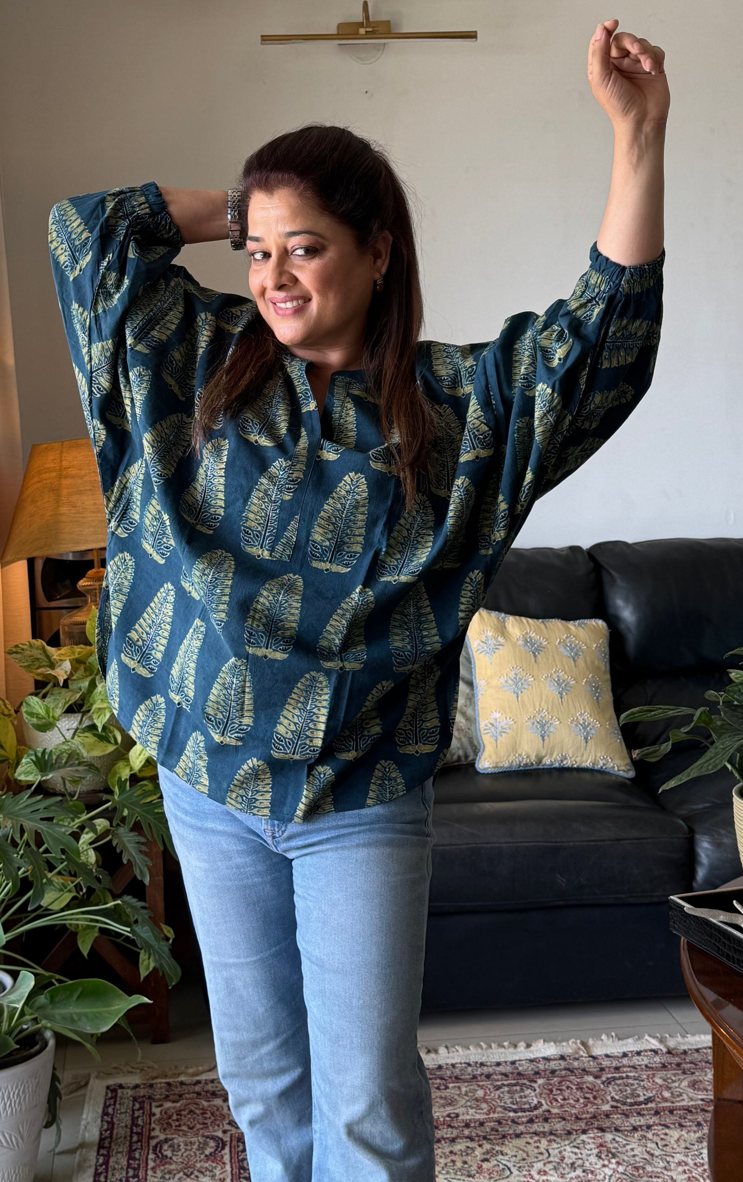 Ajrakh cotton Kaftan- Aqua