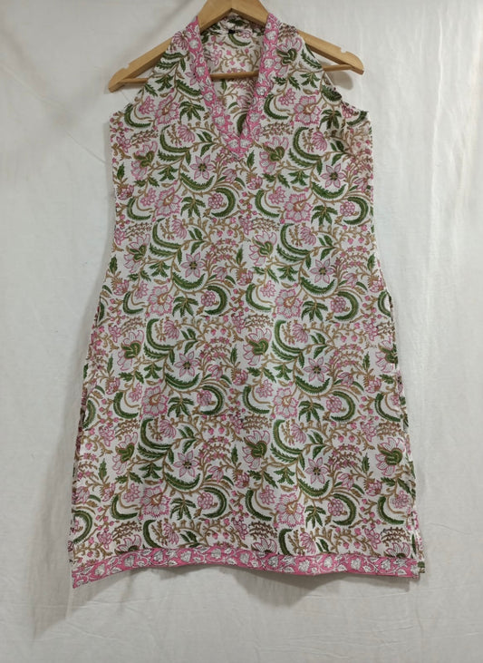 Block Print Halter Neck Kurti