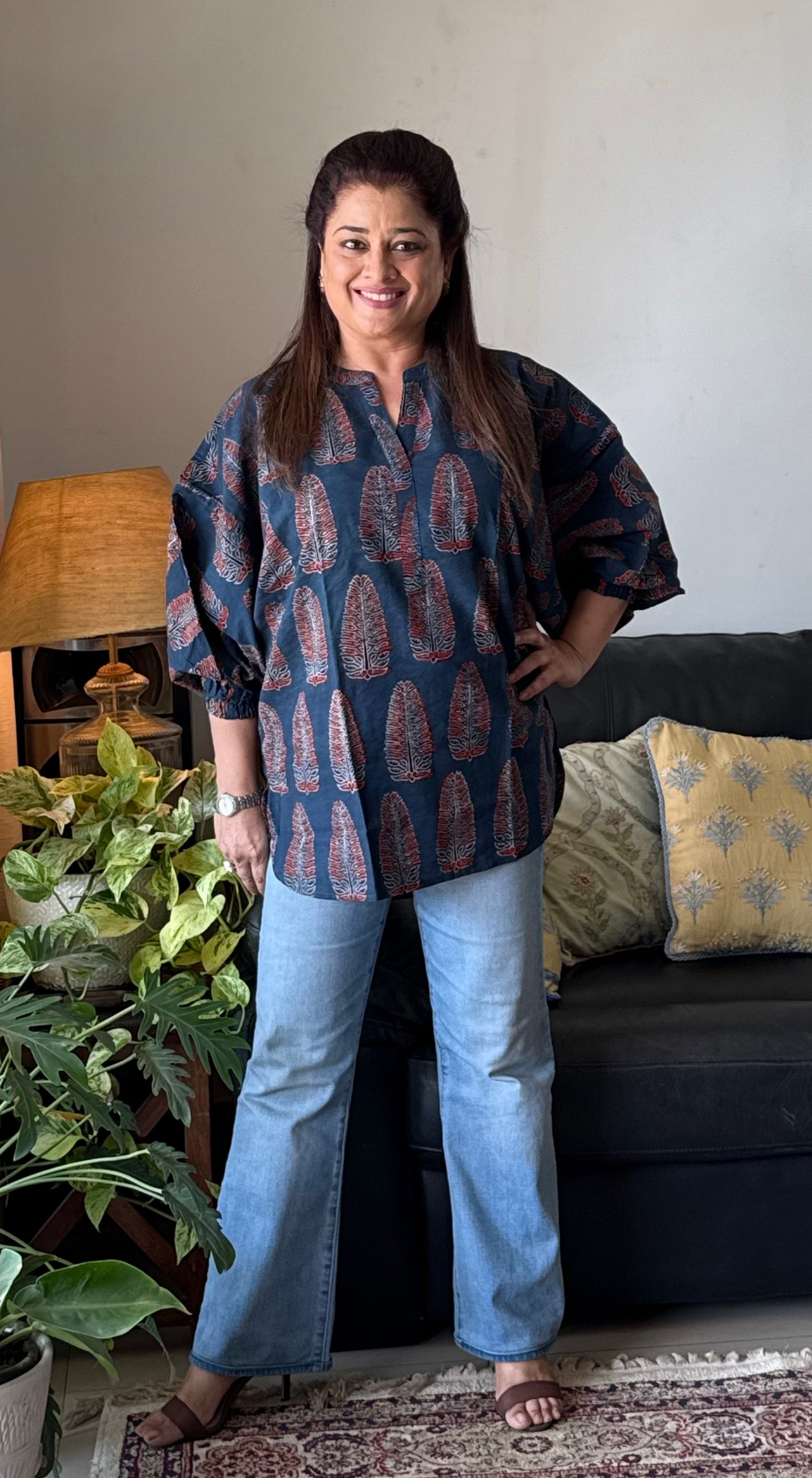 Ajrakh Cotton Kaftan -Blue