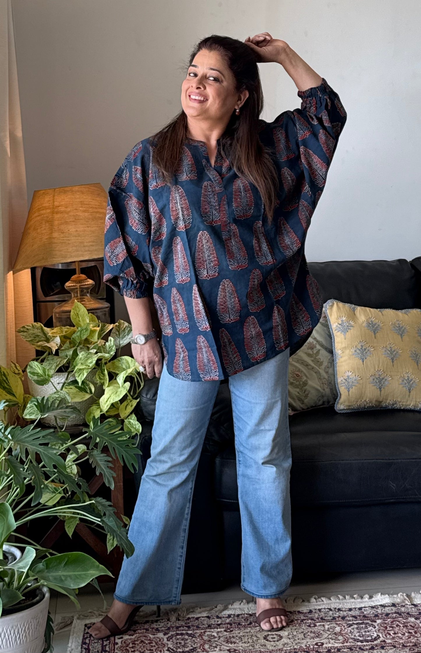 Ajrakh Cotton Kaftan -Blue