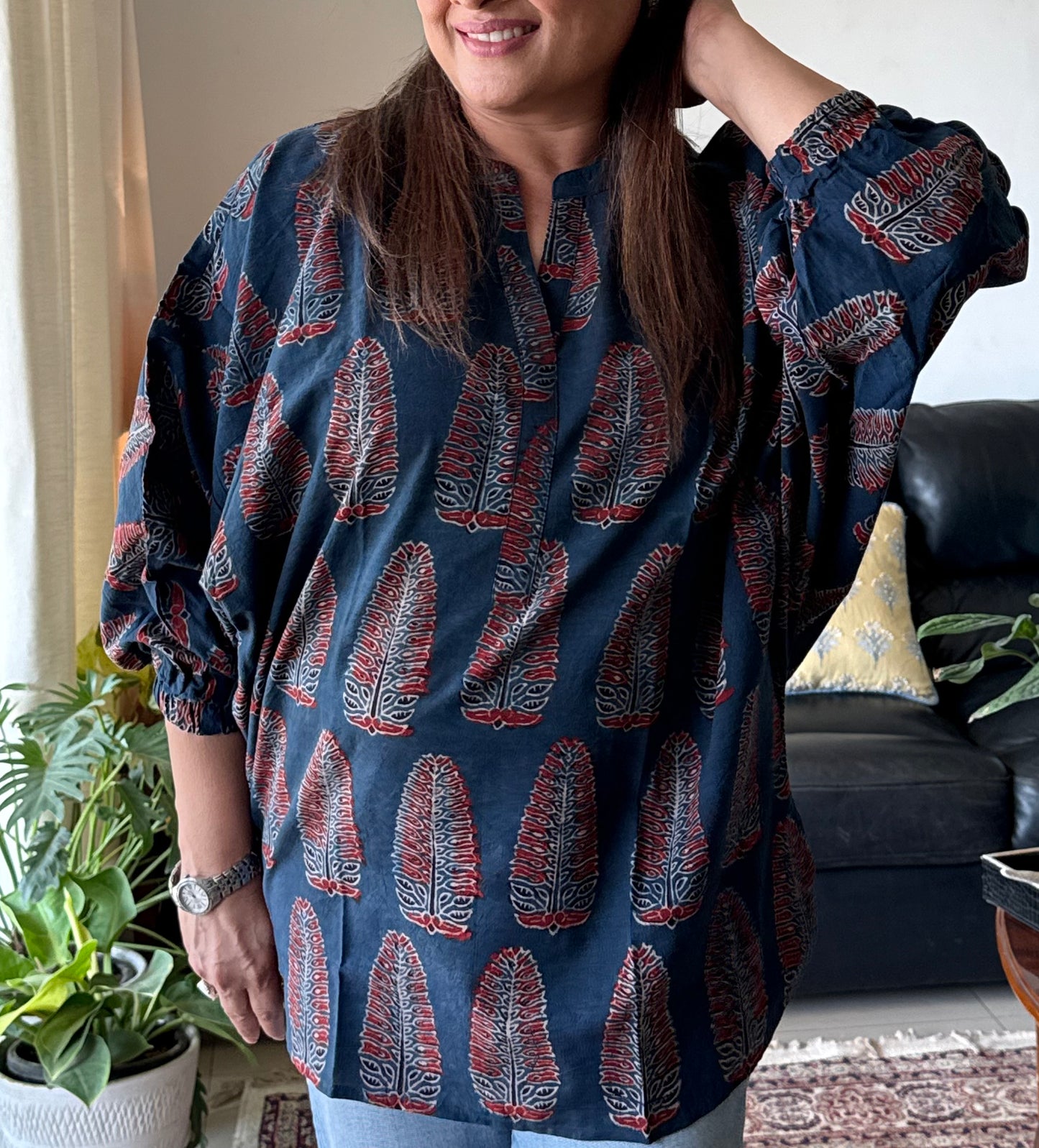 Ajrakh Cotton Kaftan -Blue