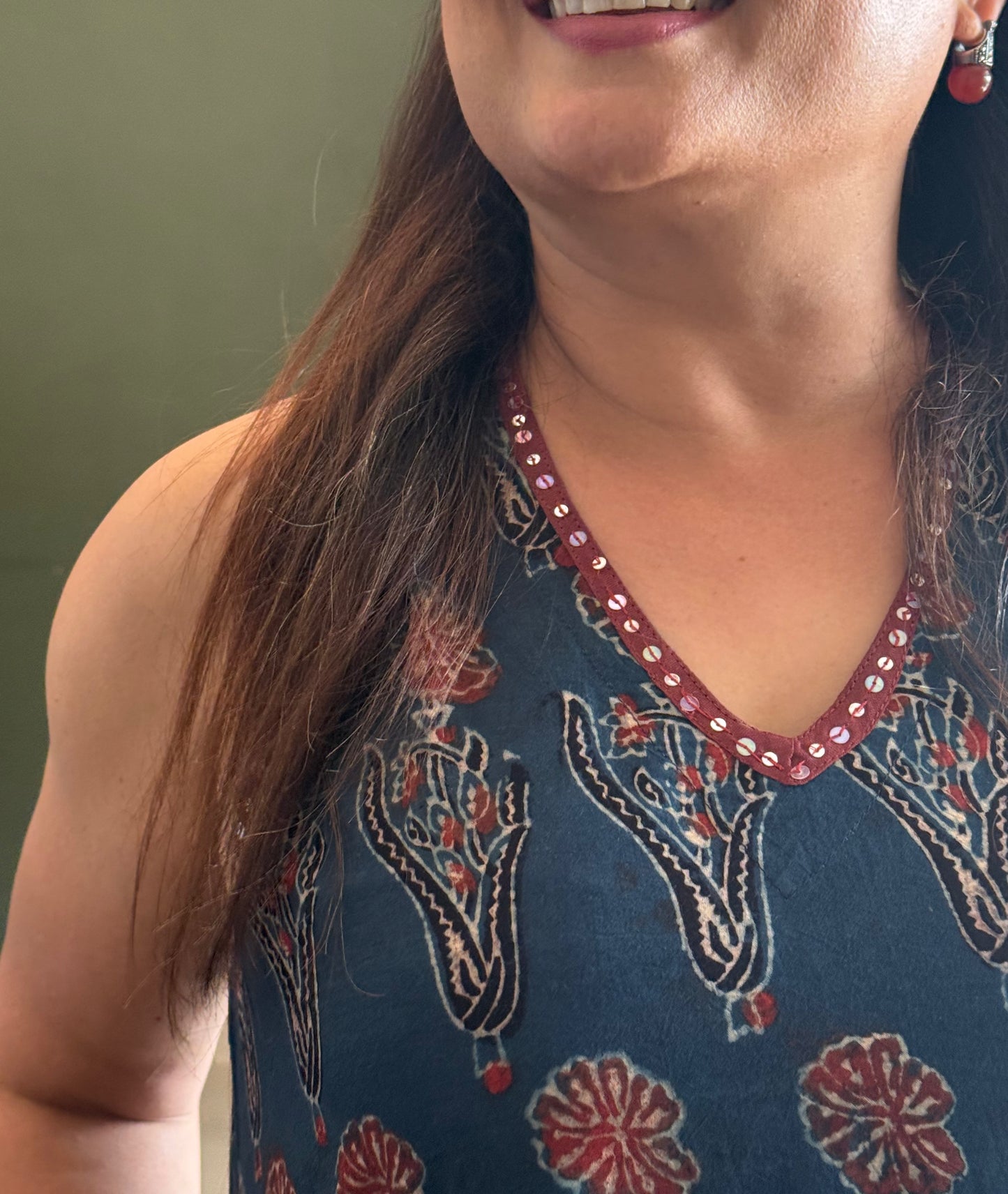 Ajrakh Cotton Halter Neck Dress- Blue