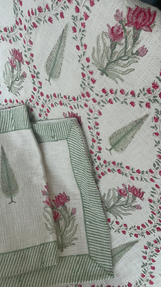 Hand Block Printed TNT Bedcover: Cypress & Lillies