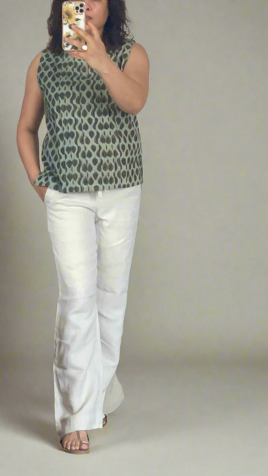 Hand Block Printed Pintuck Sleevesless Top Grey