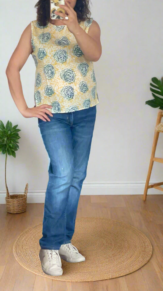 Hand Block Printed Sleeveless Top Yellow