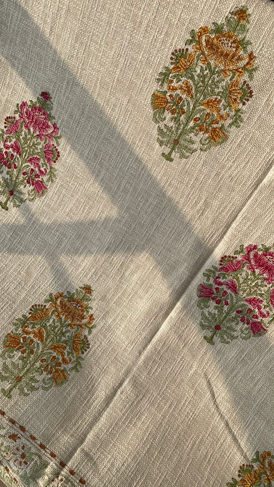 Hand Block Printed TNT Bedcover:  Yellow & Pink Blooms