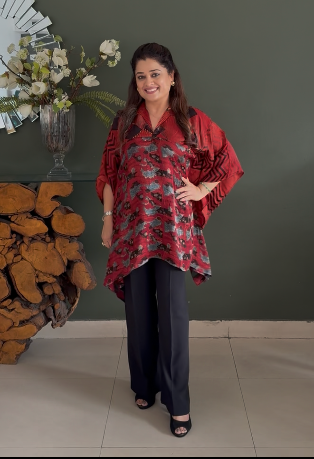 Ajrakh Vanaspati Modal Kaftan Top- Red