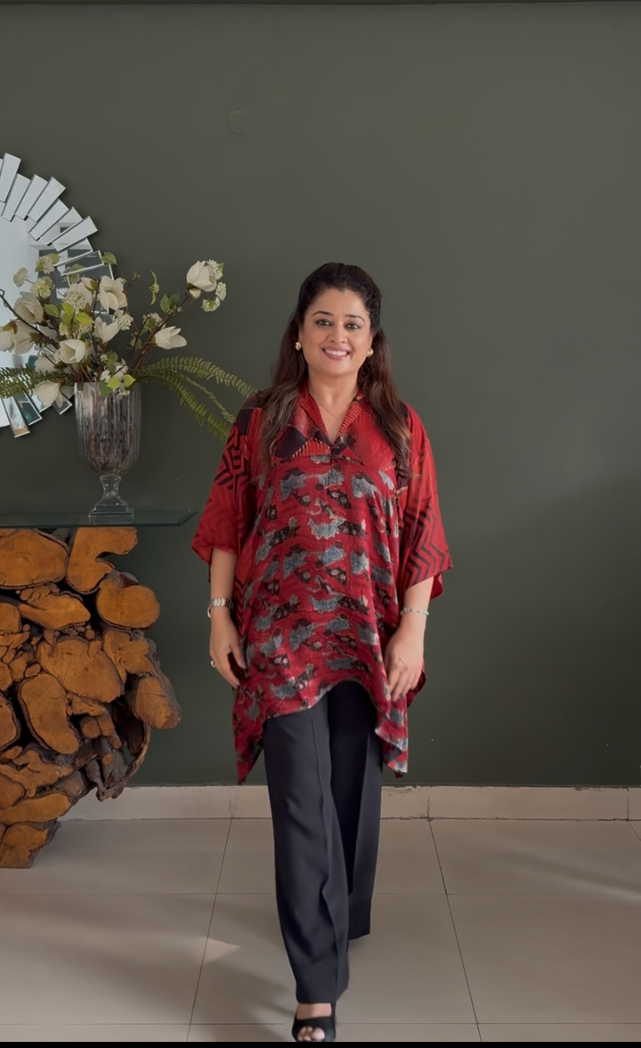 Ajrakh Vanaspati Modal Kaftan Top- Red