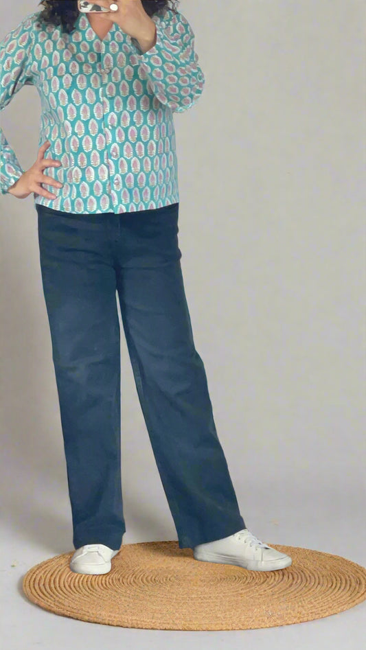 Hand Block Printed Cloth Button Top Green