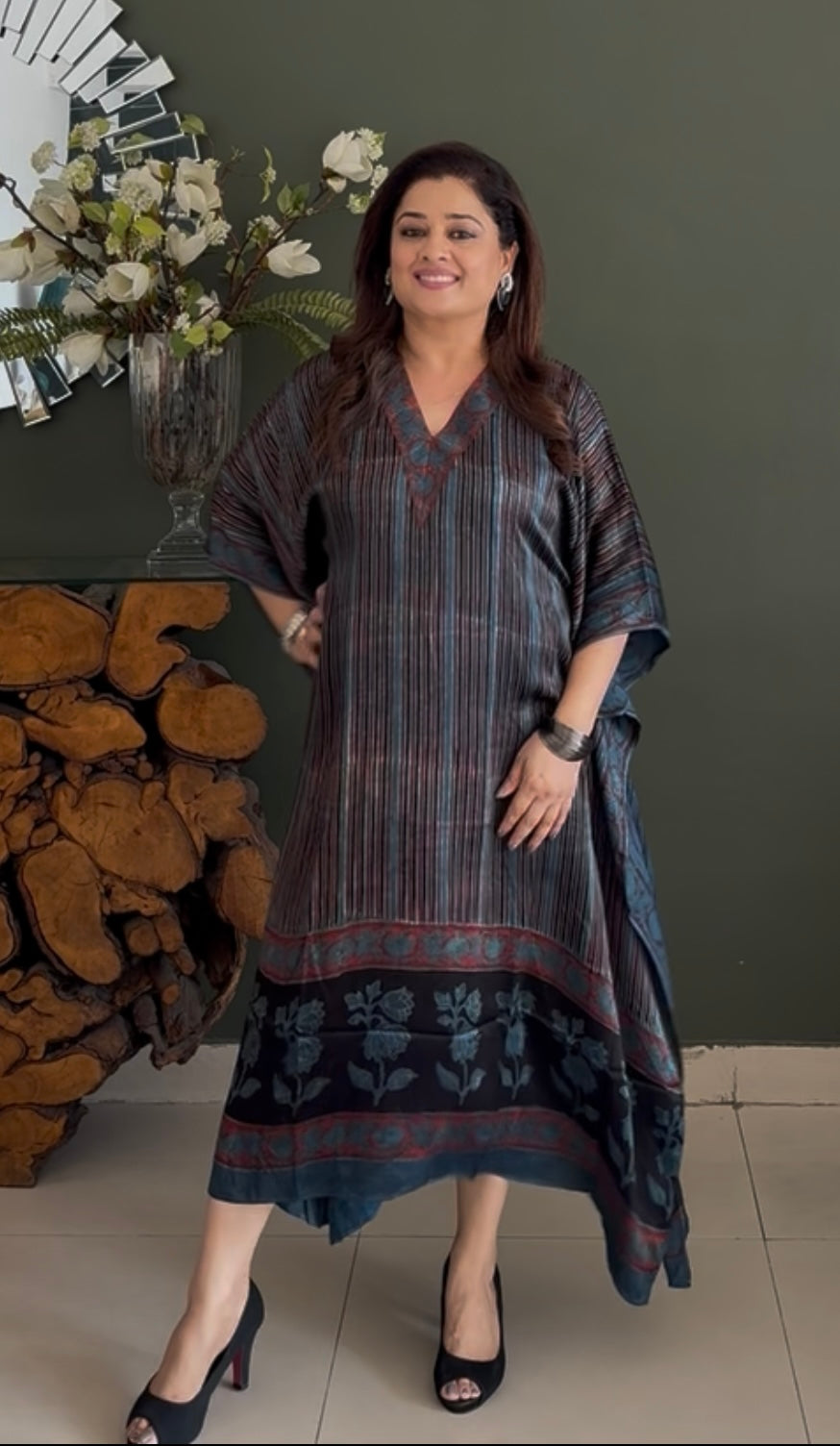 Ajrakh Vanaspati Modal Kaftan - Black