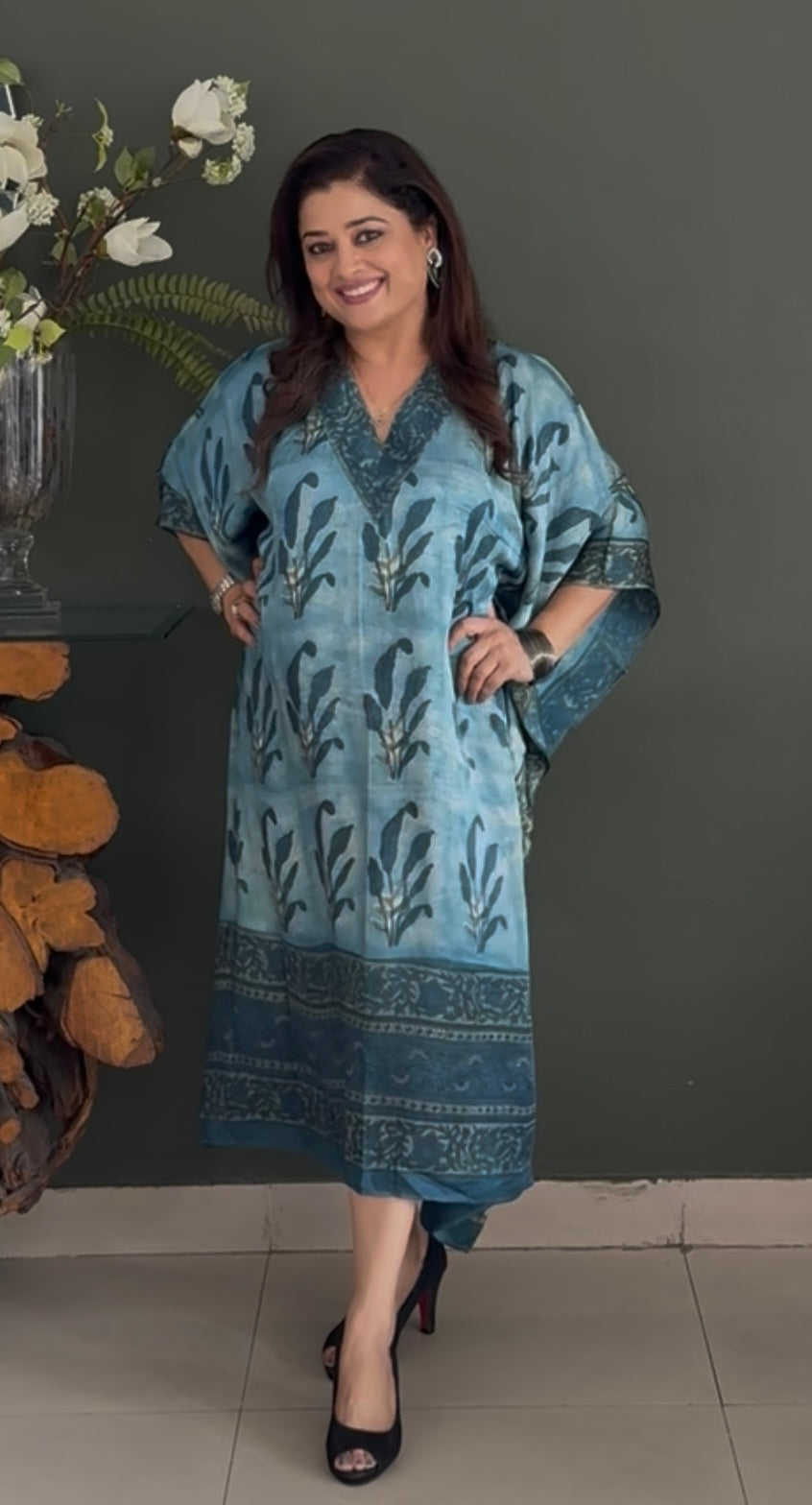 Ajrakh vanaspati Modal Kaftan- Blue