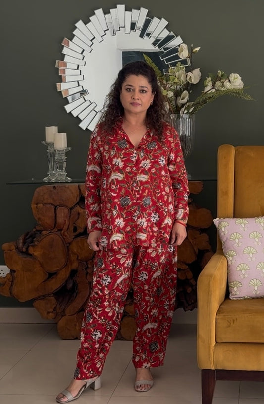 Block Print Co-ord Set: Red