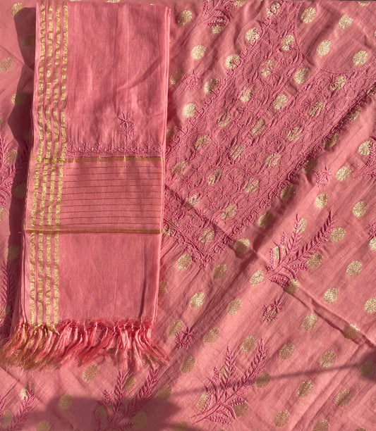Chikankari Chanderi Banarsi Buti Suit fabric: Pink