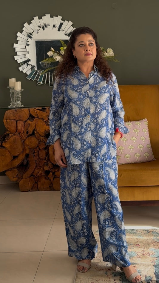 Block Print Co-ord Set: Blue White