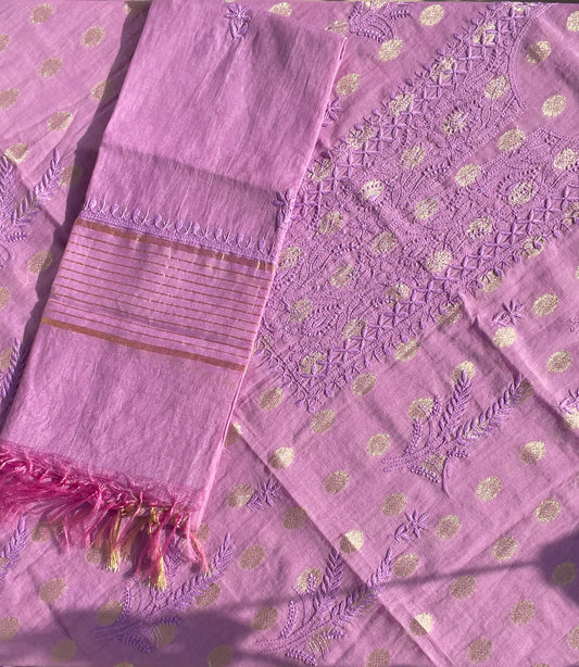 Chikankari Chanderi Banarsi Buti Suit fabric: Mauve