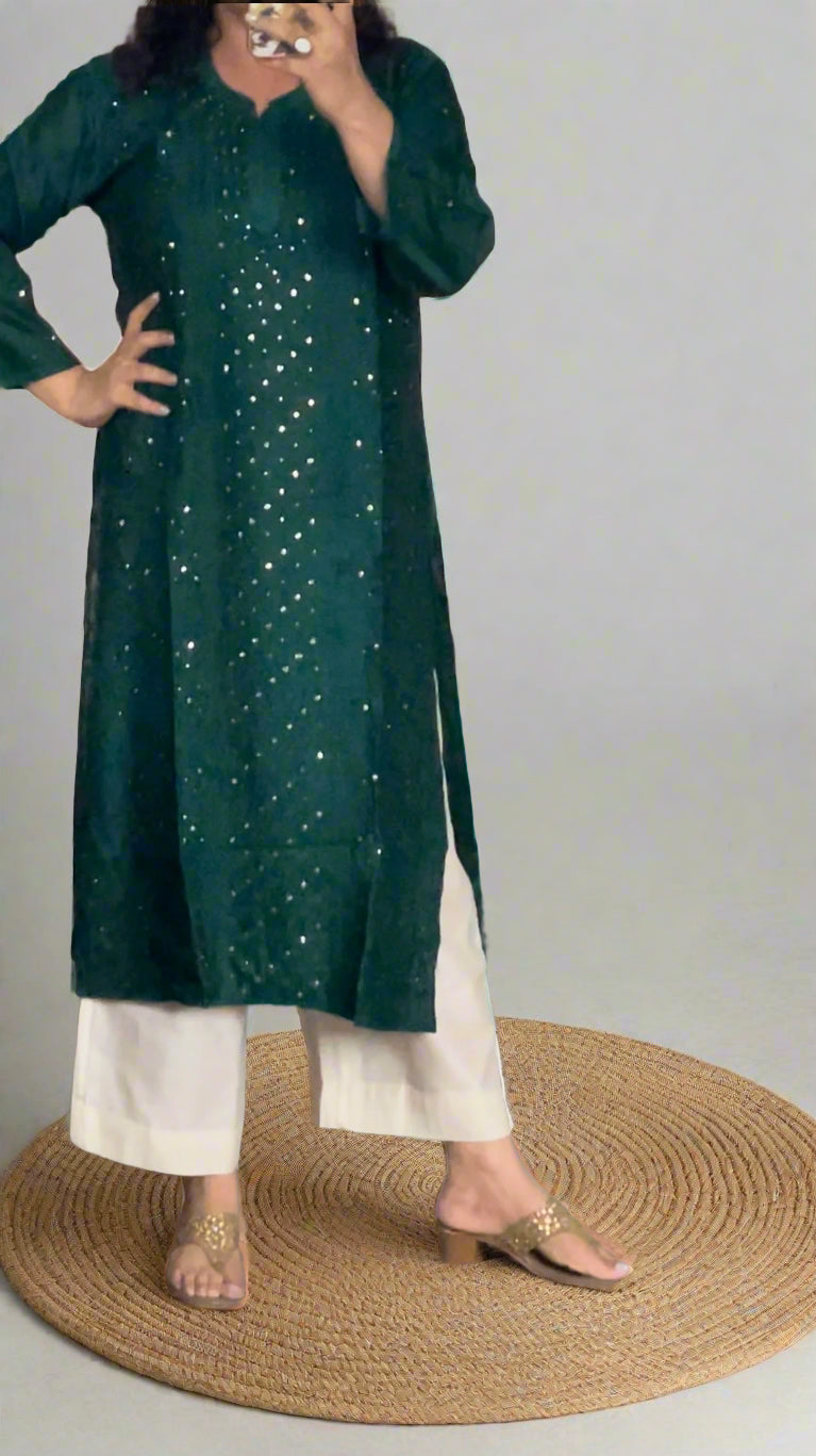 Chikankari Chanderi Jaal Kurta