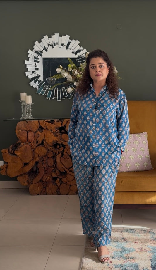 Block Print Co-ord Set: Blue Buti