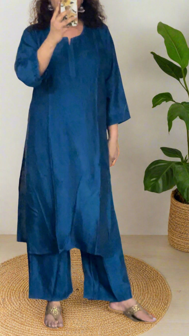 Chikankari Chanderi Gala Buti Kurta Set