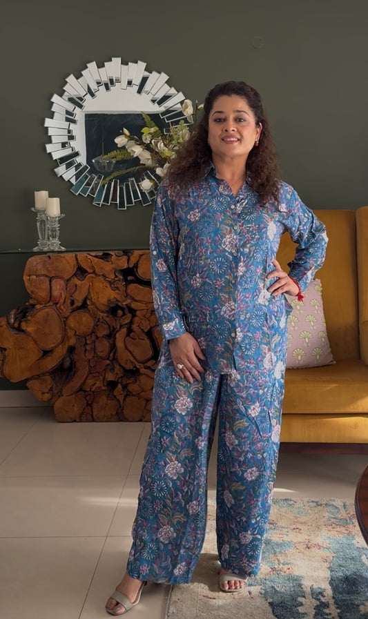 Block Print Co-ord Set: Blue Floral