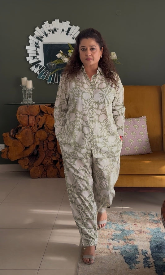 Block print Co-ord Set: Green