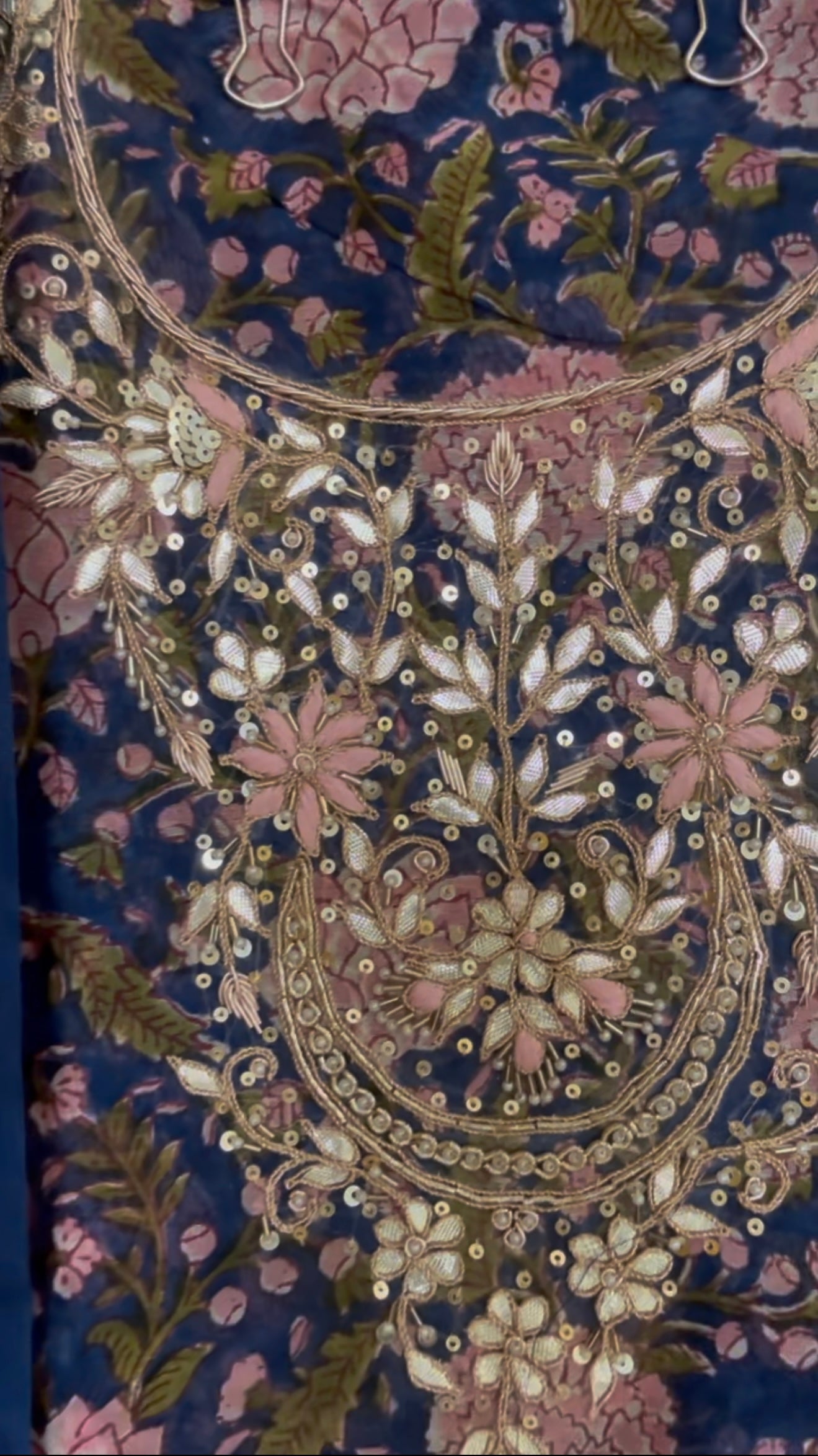 Block Print Chanderi Embellished Suit Fabric: Purple