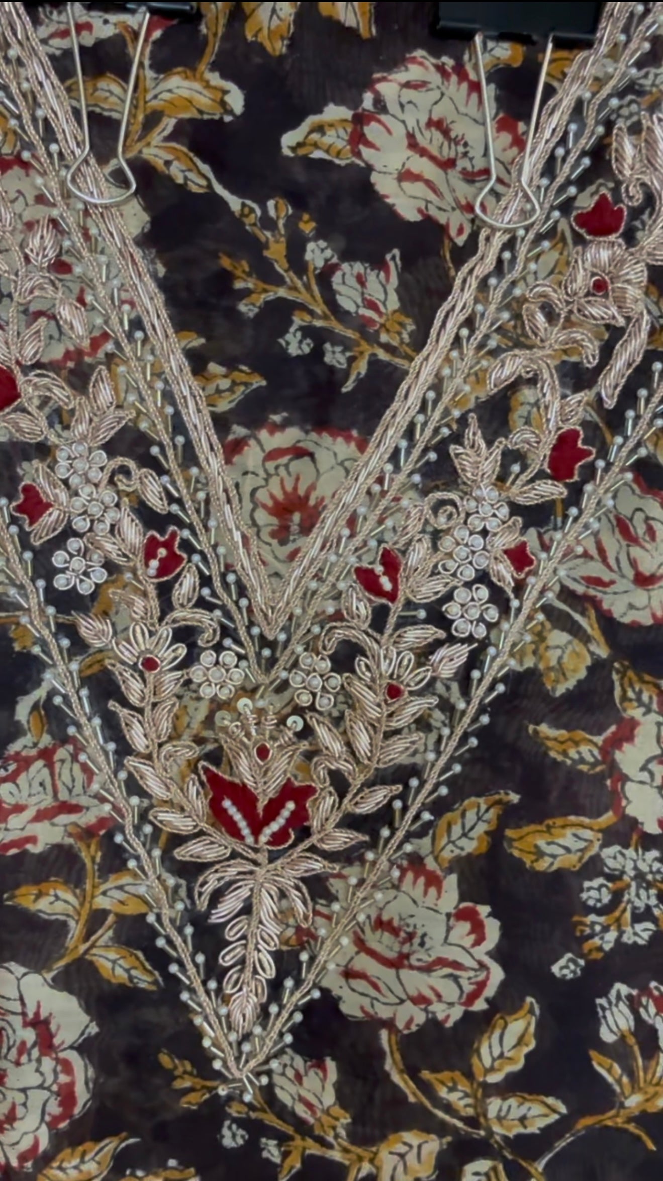 Block Print Chanderi Embellished Suit Fabric: Black