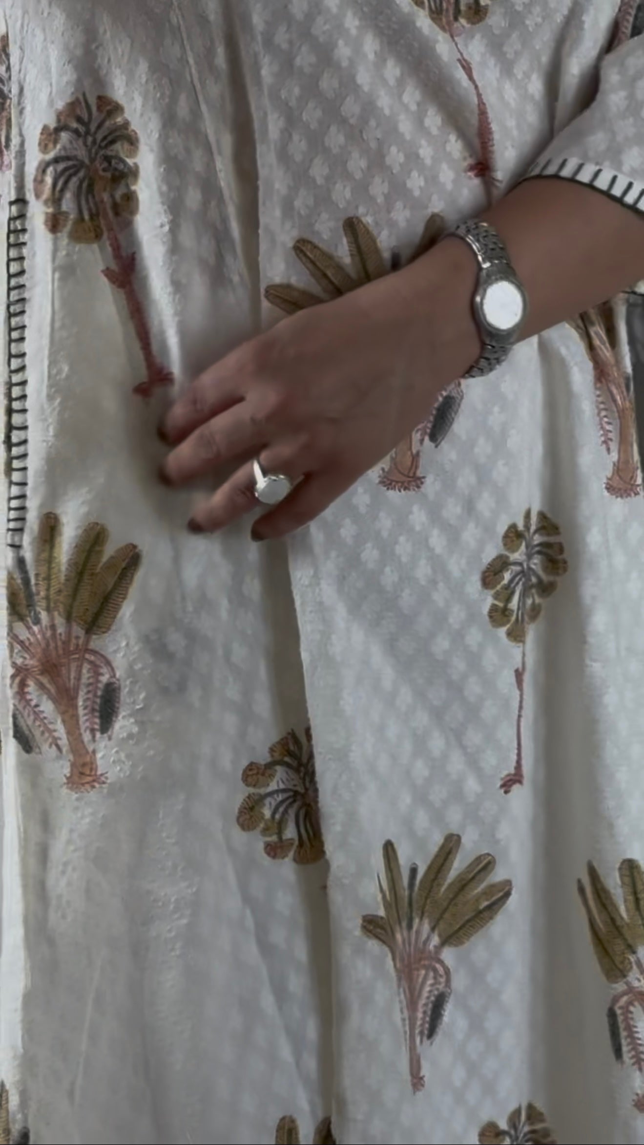 Block Print A-Line Phiran Kurta : Green Palm