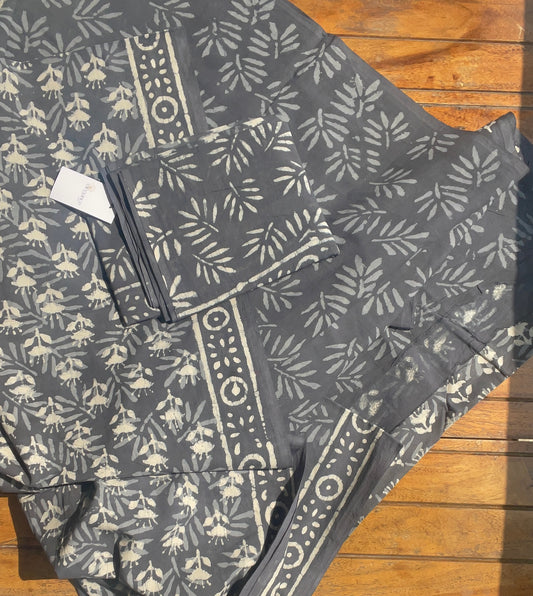 Hand Block Printed Cotton Suit Fabric Grey