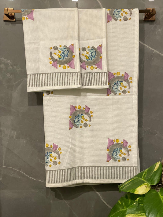 Block Printed Waffle Astronaut Towel Set