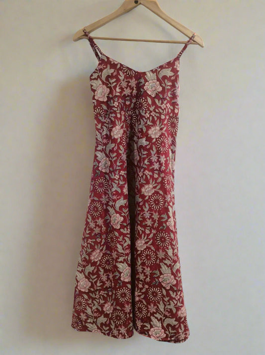 Hand Block Printed Sweet Heart Dress:Red