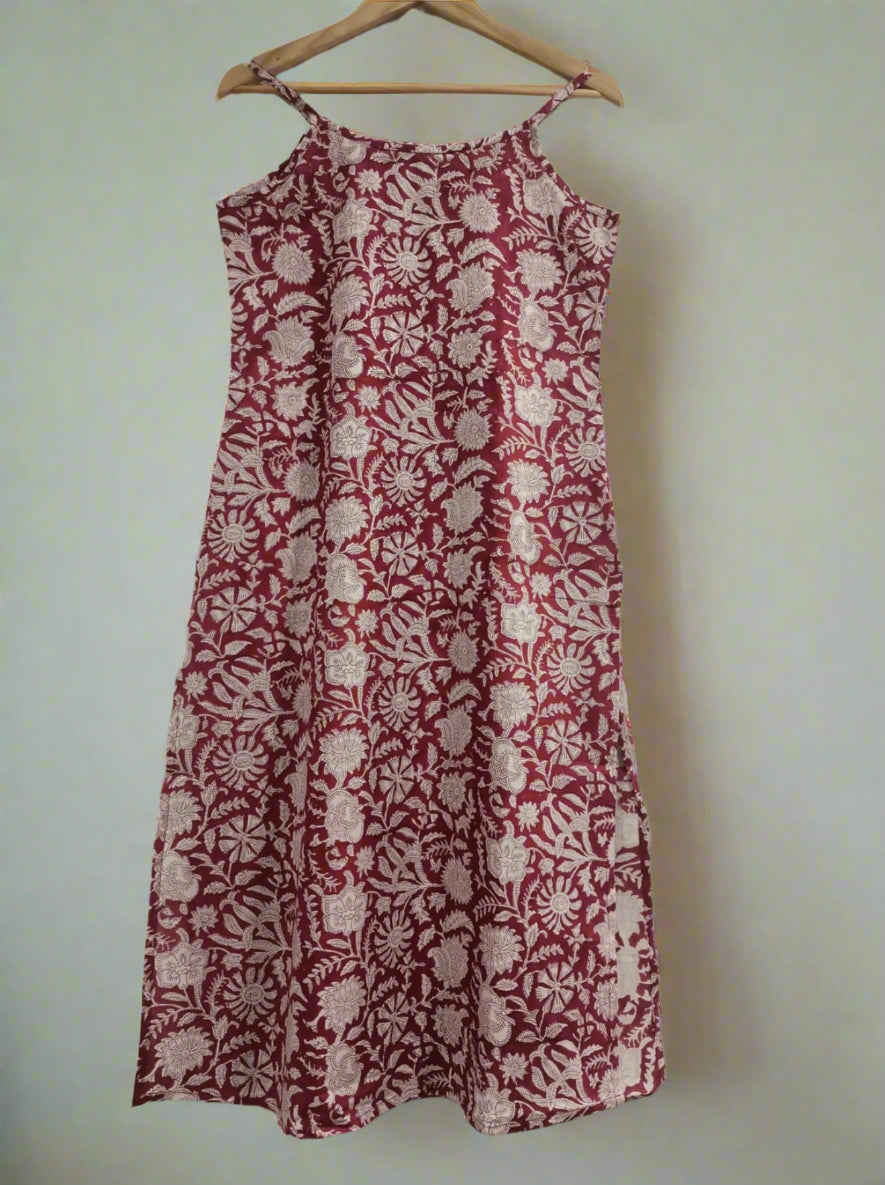 Hand Block Printed Strappy Kurta: Red
