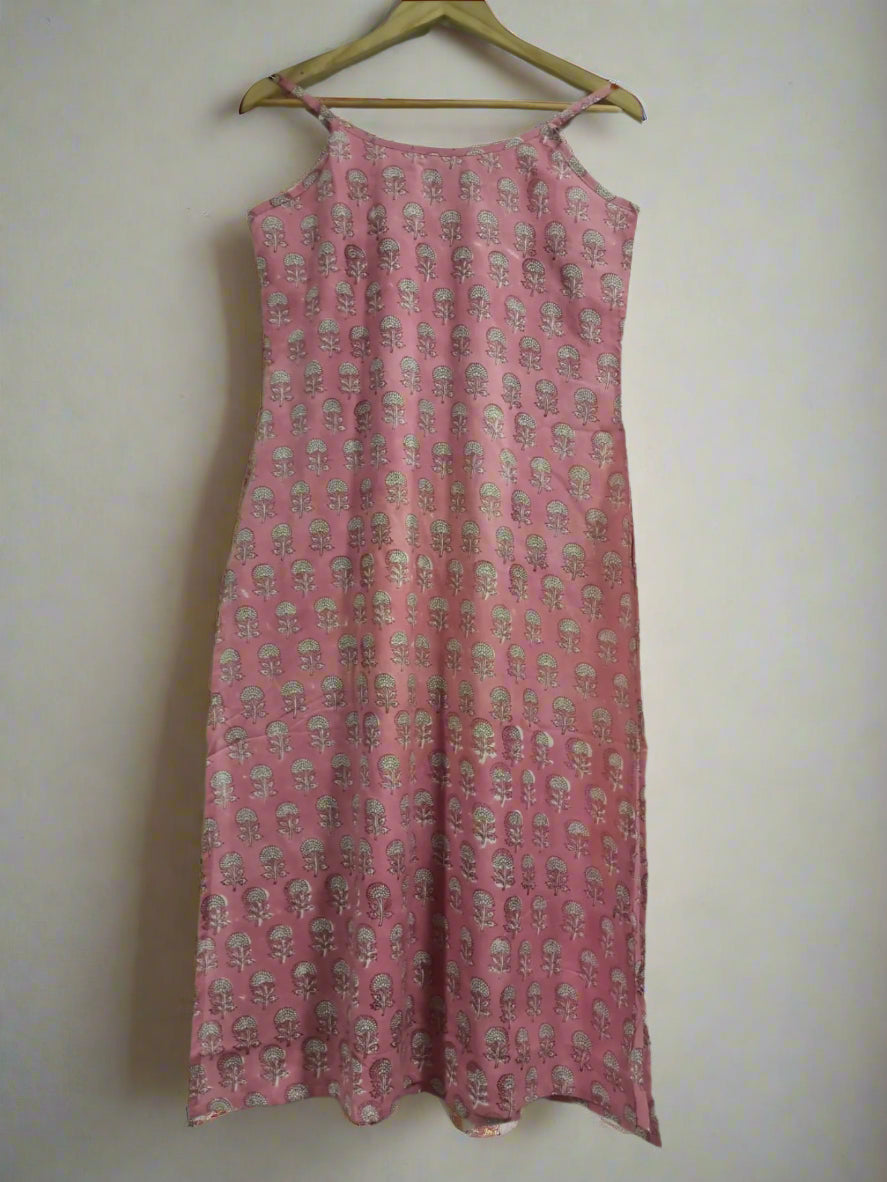Hand Block Printed Strappy Kurta: Pink