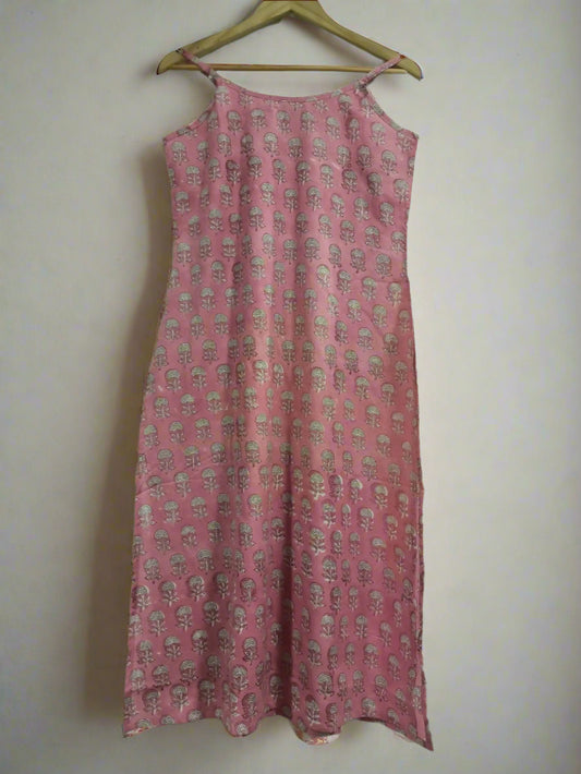 Hand Block Printed Strappy Kurta: Pink