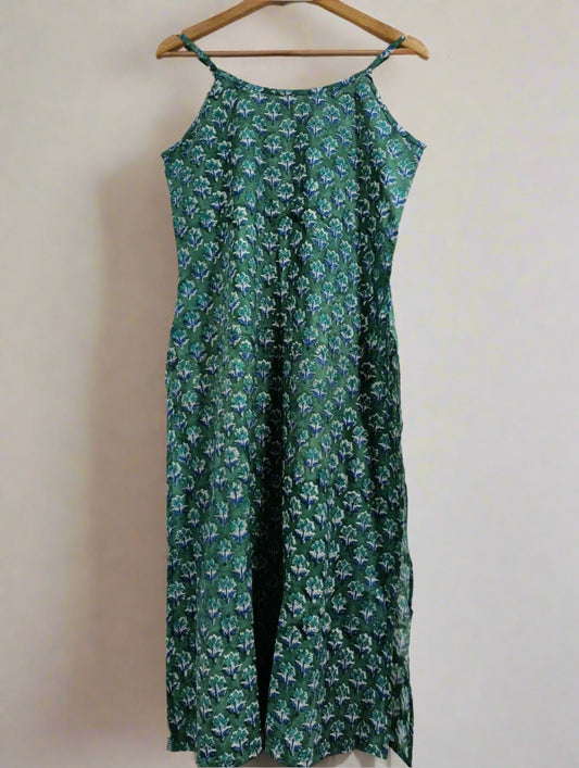 Hand Block Printed Strappy Kurta: Green