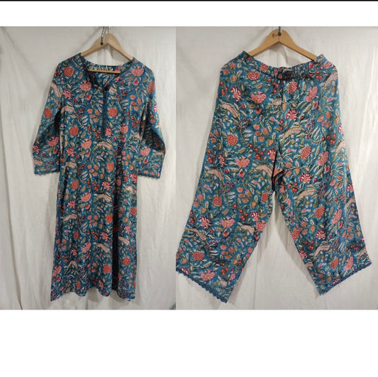 Hand Block Printed Modal Suit Set: Blue
