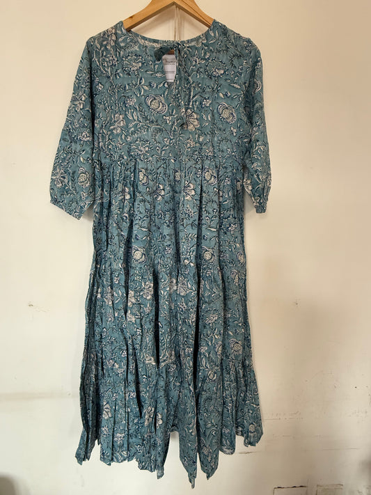 Hand Block Printed Cotton Tiered Dress