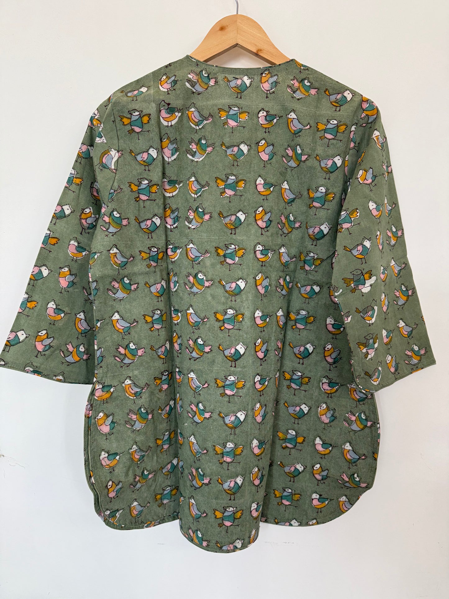 Hand Block Printed Night Suit: Green Bird