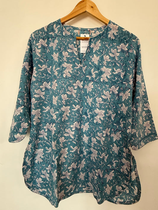 Hand Block Printed Night Suiti: Blue